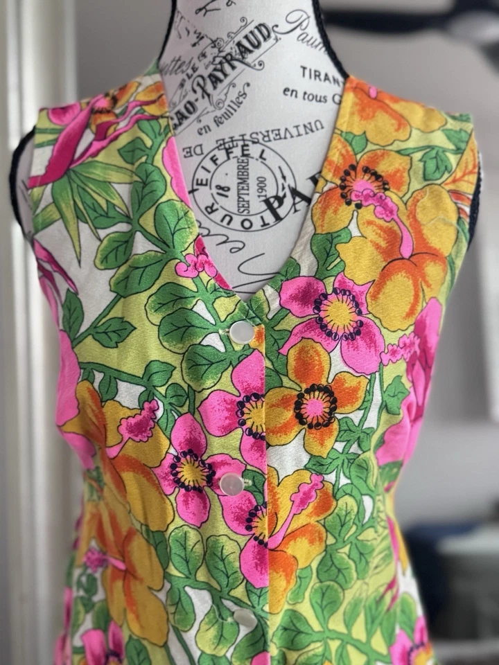 Vestido Floral Vintage Aloha Auténtico Hawaiano Original Rosa Brillante Algodón S Foto 3 de 4