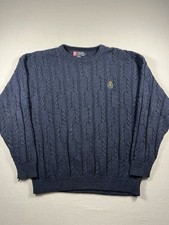 Vintage Chaps By Ralph Lauren Cable Knit Heavyweight Blue Sweater Men Size L