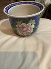 Vintage Asian floral Blue Background hand painted Ceramic Glazed Planter 5”