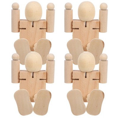 4 Pcs Baue Deinen Eigenen Roboter Holzpflockpuppe DIY Holzfiguren