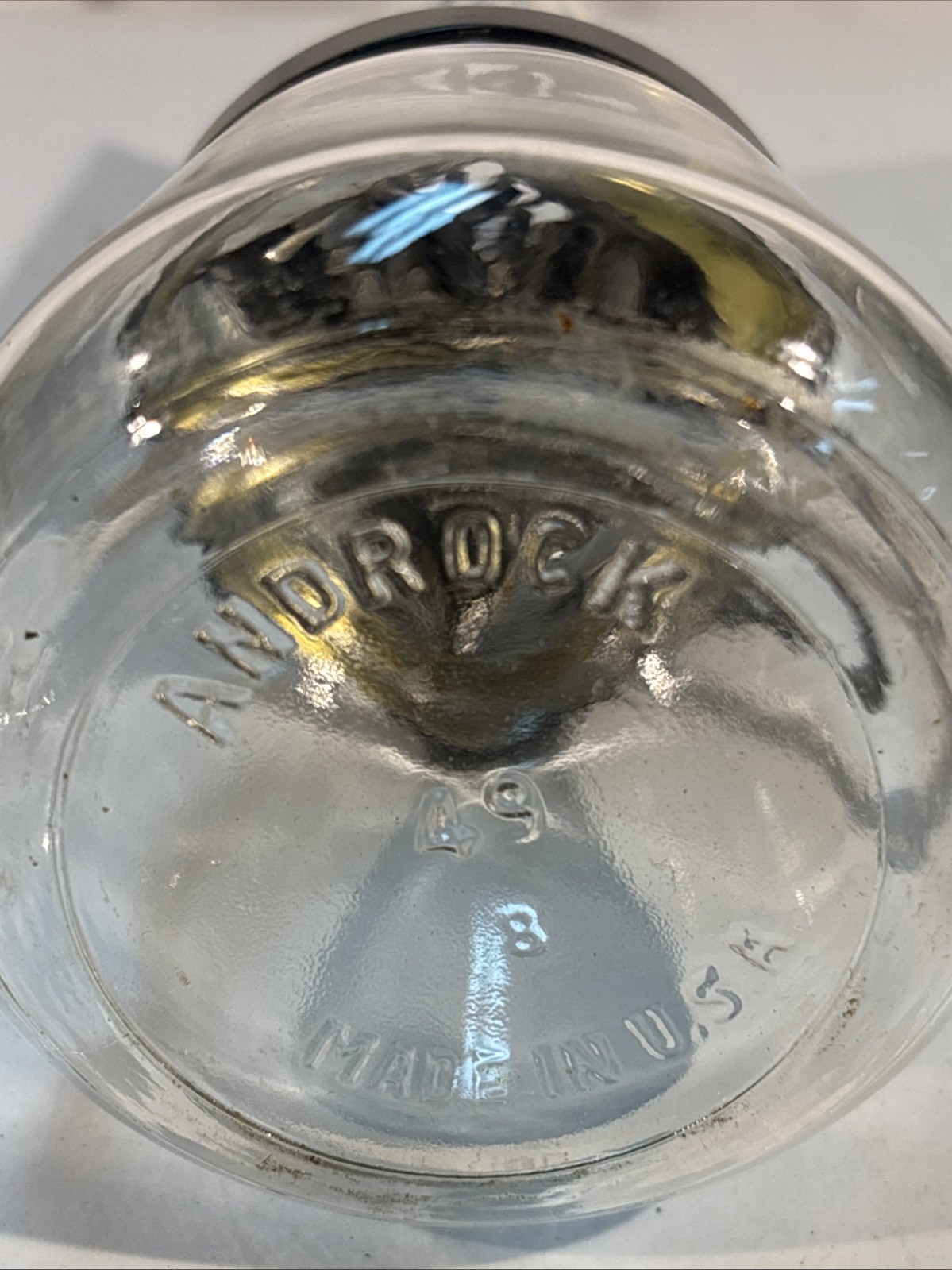 Vintage Androck #49 made In The Usa Chopper, Grinder Glass Jar ￼