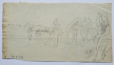 Zeichnung Bleistift Landschaft Pferde Weide Norddeutsch Jan Oeltjen 1956