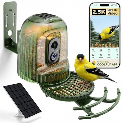 Smart Bird Feeder Camera 2.5K HD Wireless AI Bird ID Solar Night Light Waterproo