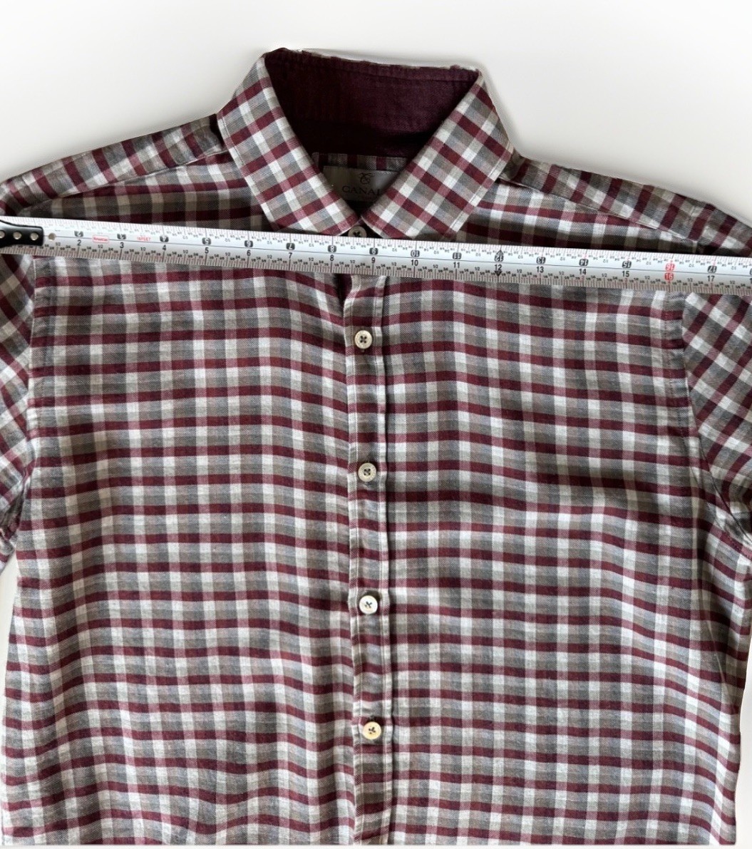 Canali Men's Medium Button Down Red Grey Flannel Cotton Italy Long Sleeve View 2