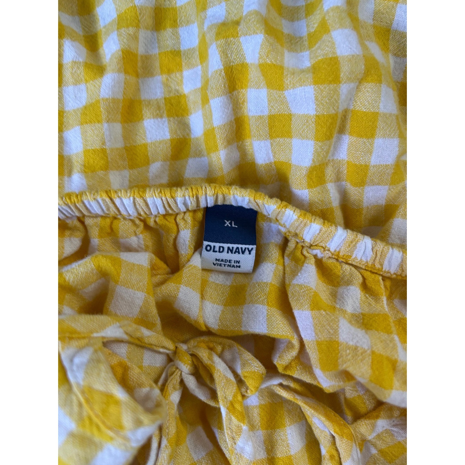 Yellow White Gingham Square Neck Flutter Sleeve  … - image 5