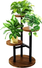 3-Tier Metal & Wood Plant Stand Indoor, Corner Shelf for Living Room, Brown