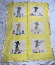 Vintage Appliqu Sun Bonnet Sue Animals Handsewn Baby Quilt Embroidered 41x30