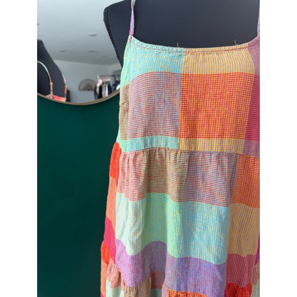 Maxi Vestido de Gasa a Cuadros en Niveles para Mujer L Colorido Cottagecore Caprichoso Festival Foto 2 de 4