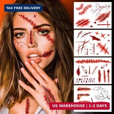 Halloween Zombies Fake Scars Temporary Tattoos, Makeup Kit for Adults