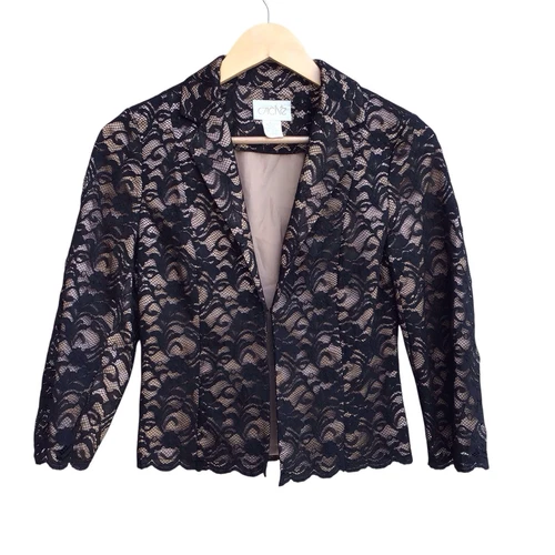 VETEMENTS Giacca da donna in pizzo nera Cache nuda manica lunga taglia 2