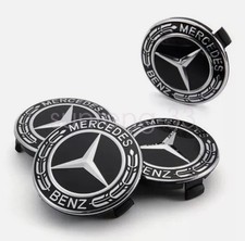 4X For Mercede 75mm Outer Diameter BLACK Alloy Wheel Rim Cover HupCaps Badge