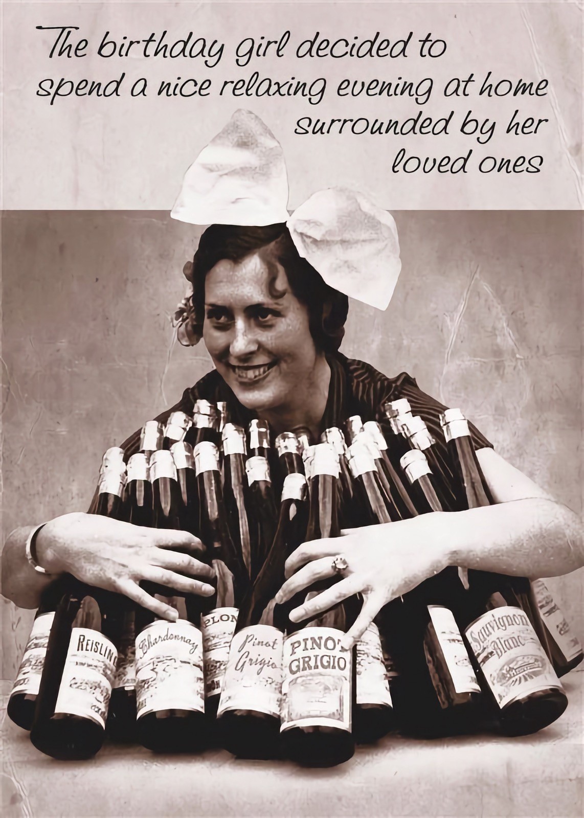 Funny Birthday Card Surrounded By Her Loved Ones Wine Humour Joke Open Female
