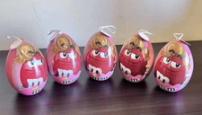 5 M&M's Collectible Easter Egg Shaped Empty Tin Pink Peanut Butter M&M Character