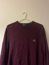 Fred Perry Men's Burgundy Crew Jumper Size Small Good Condition