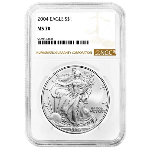 2004 $1 1-oz American Silver Eagle NGC MS70 Brown Label