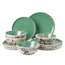 12pcs Dinnerware Set Service for 4, Handmade, Stoneware,Ceramic, Dish Set, Pl...