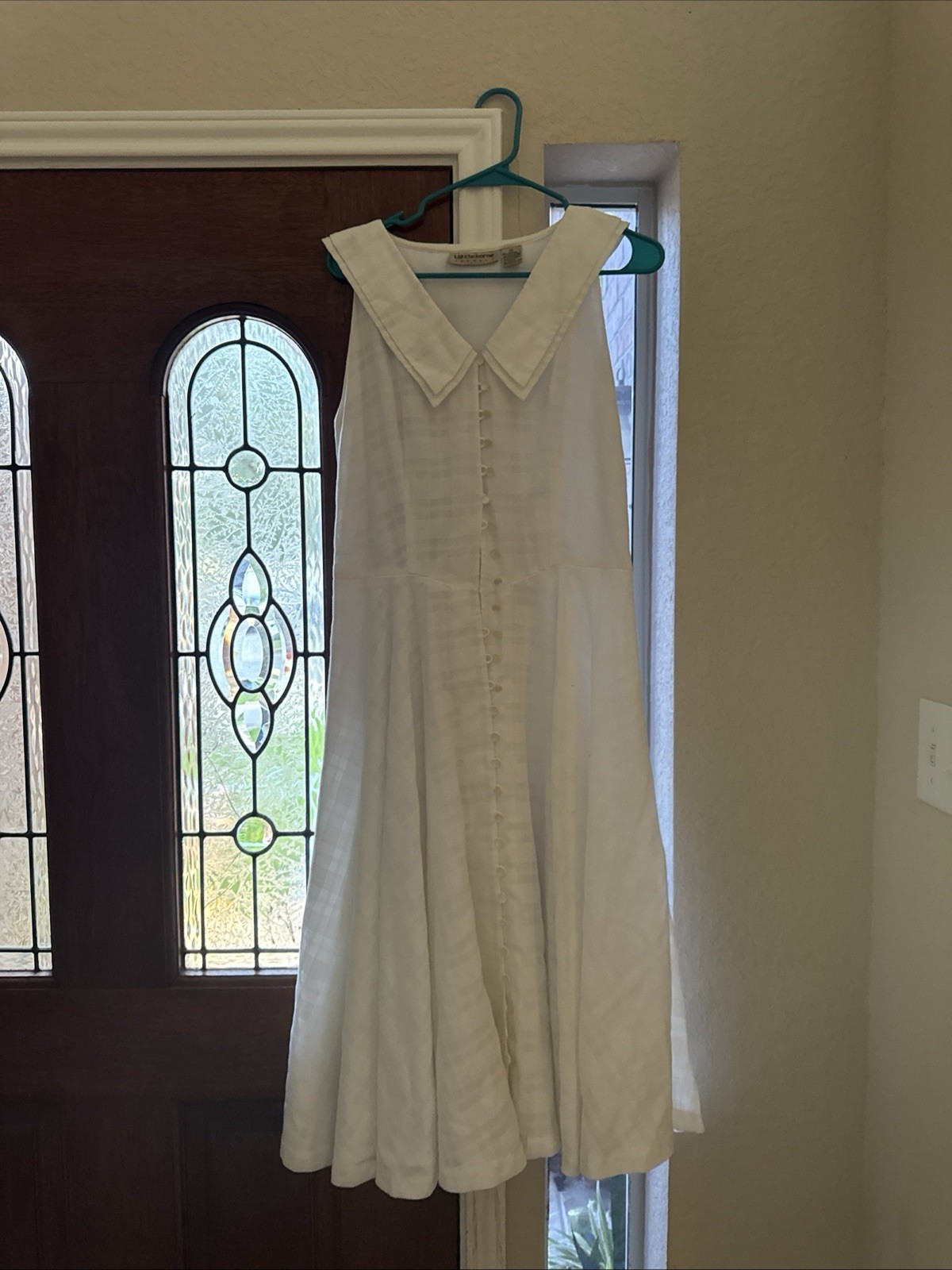 Vintage Liz Claiborne Sz 10 White Midi Dress Collar Buttons RARE CLASSIC