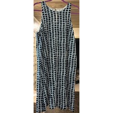 Ann Taylor Womens Black White Geometric Grid Print Sleeveless Shift Dress Large