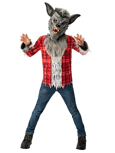 Bristol Novelty 3015503-4000 Disfraz de hombre lobo, niño y niña, gris, rojo, de