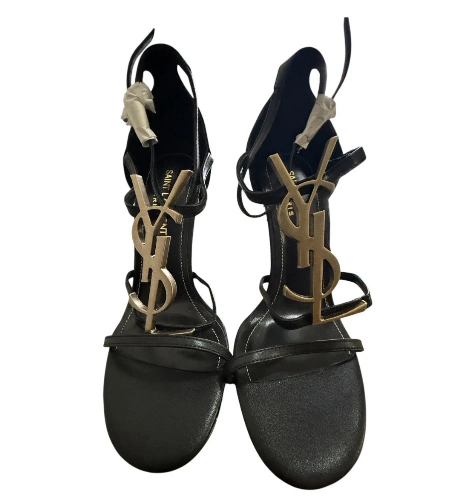 Saint Laurent Women's Black Opyum Logo High Heel Sandal Shoes Size 37