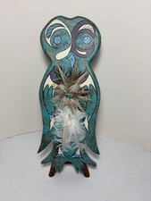 Handpainted 15  X 6.5  Southwestern Style Owl Wall Hanging With Feathers  Stone