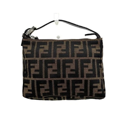 Fendi Zucca Pochette Cuir Toile Marron Poignée Supérieure Sac Cosmétique... - Photo 1/4