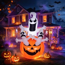 6FT Halloween Inflatables Blow Up Ghost w/ LED Light Outdoor Yard Decoration