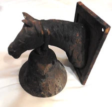 Vintage Antique Farmhouse Horse Head Cast Iron Wall Mount Rustic Dinner Bell