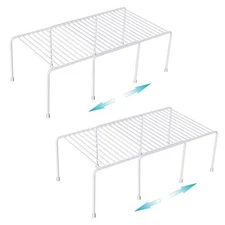  Expandable Cabinet Shelf Organizer, Rustproof Metal Shelf Expandable 2 Sets