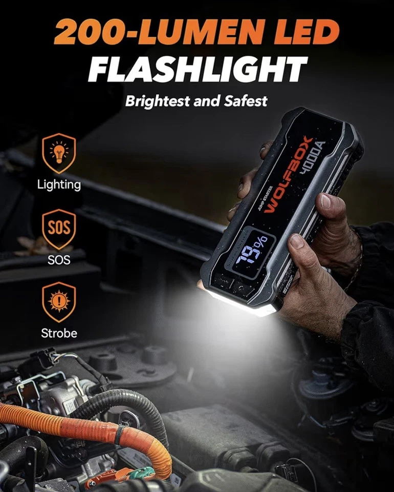 Arrancador de salto 4000A con cargador rápido de 65W, pantalla LED, 24000 mAh Foto 4 de 4