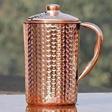 100% Copper Water Jug Hammered Pitcher Tumbler Ayurveda Health Benefits 1.5 Ltr