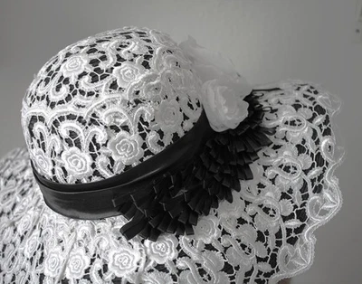 Vintage Original Shorlon Model Mod Weaved Lace Lined Hat Black & White Vintage Original Shorlon Model Mod Weaved Lace Lined Hat  main image 4