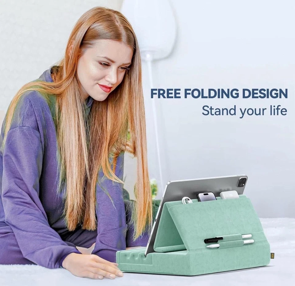 Tablet Pillow Lap Holder Foldable Stand Soft Pad Dock Multiple Viewing Angles - Image 4 of 4