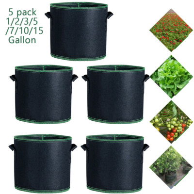 5x Plants Grow Bags Aeration Fabric Pots w/Handle Root 1/2/3/5/7/10/15 Gallon US