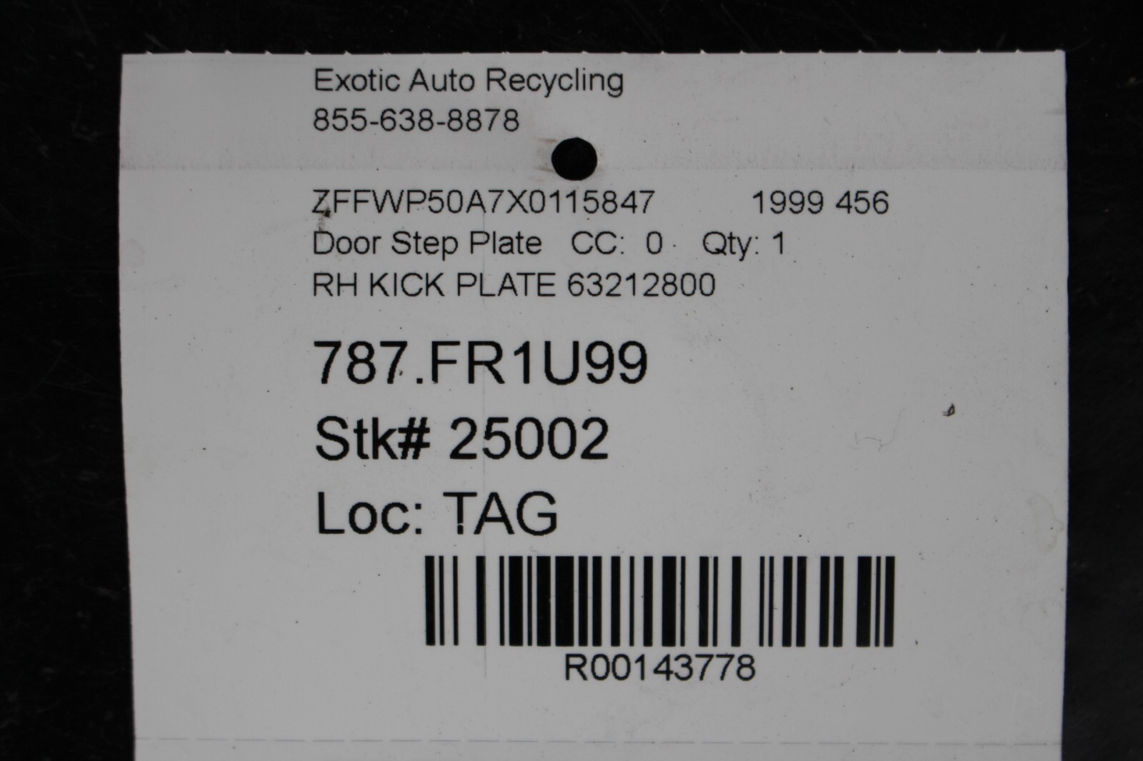 Ferrari 456 M, RH, Right, Door Step Plate, Dmg, Used, P/N 63212800
