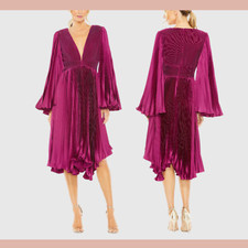 NWD Mac Duggal [ 8 ] 49717 Long Flare Sleeve Pleated Dress in Berry Pink #S1676