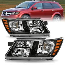Pair Headlights For 2009-2020 Dodge Journey Black Housing Headlamps 09-18 LH+RH