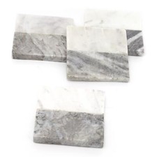 Image of Set Of 4 Two Tone Natural Marble Coasters For Drinks ~ Square