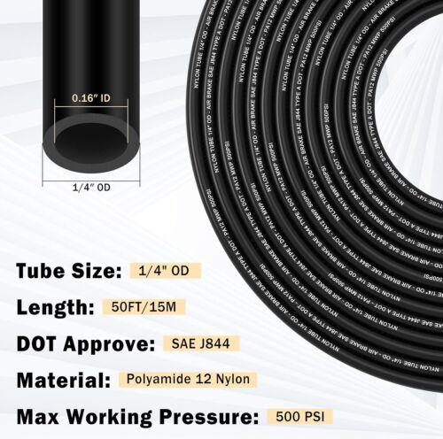 50 Fuß 1/4 Punkt Luftleitung mit 10 Stck Messing DOT Druckluft Bremsleitung Armaturen Kit 15 Meter - Bild 3 von 7
