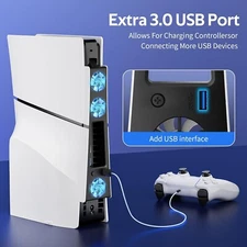 Quiet Dual-Speed Cooling Fan for PS5 Slim Console with Extra USB 3.0 Port