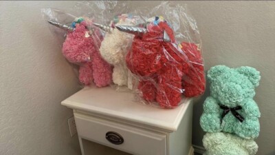Rose Flower Teddy Bear Unicorn LARGE 12'' tall