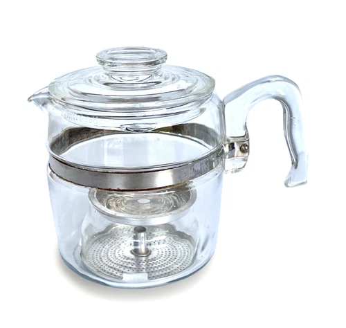 Vintage Mid-Century Clear Glass Pyrex Coffee Percolator 6 Cup Coffee Pot
