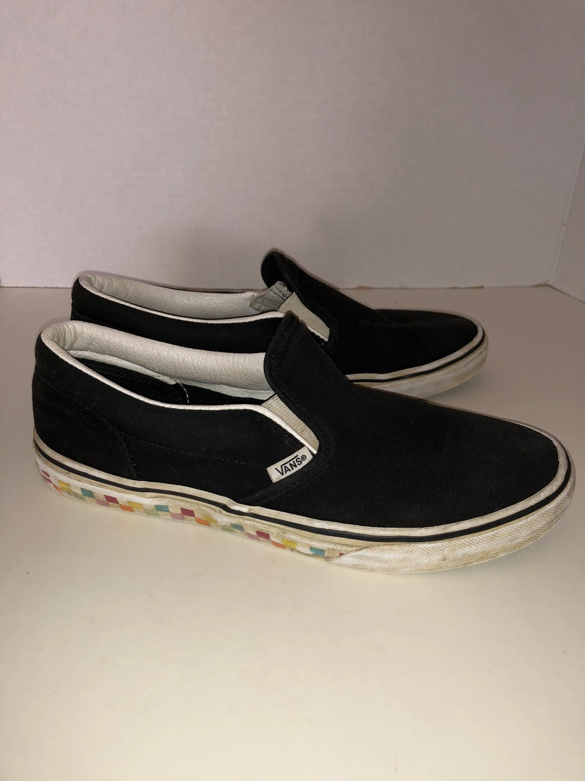 VANS Scarpe da skate Van's a scacchiera classiche nere slip on arcobaleno parete laterale taglia 6 5