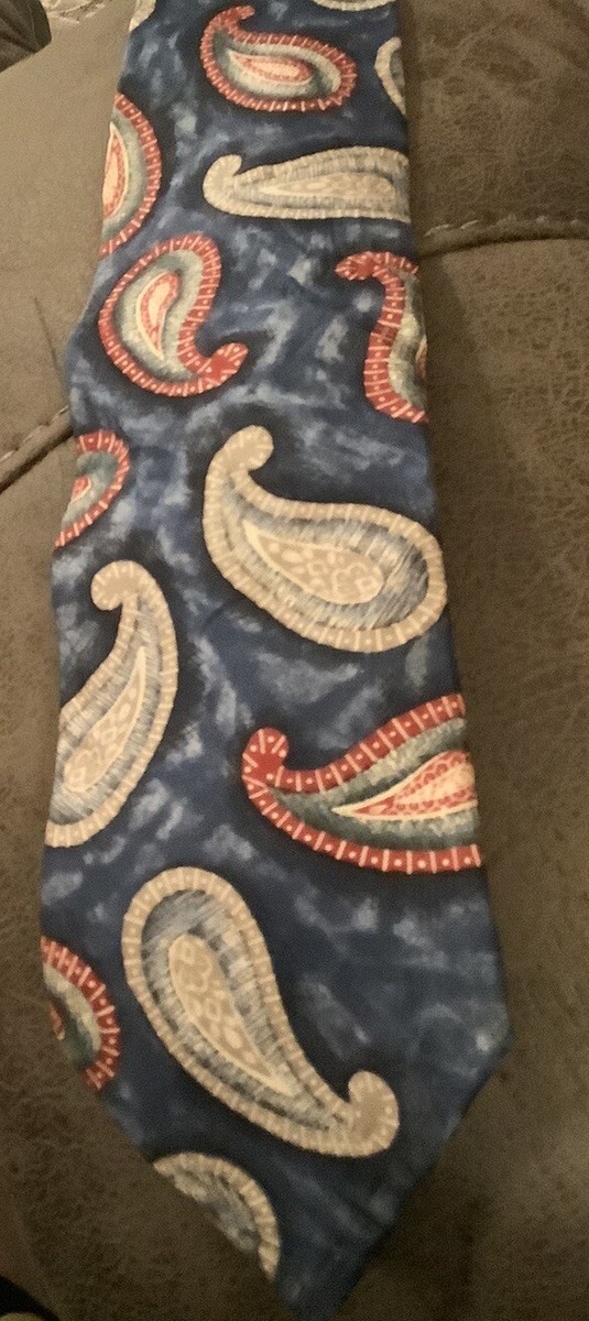 Christian Dior Blue, Red, &Gold Paisley Tie 100% Silk Woven In