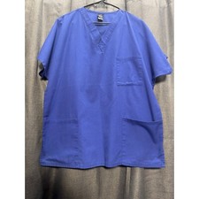 Barco Scrub Top Medical Uniform V-Neck Short Sleeve Workwear Blue Size M