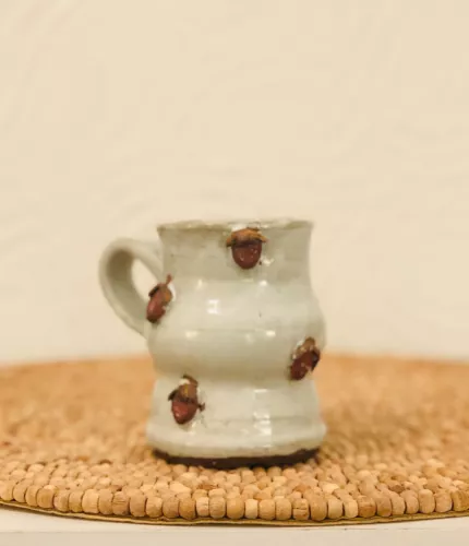 Handmade Glazed 3D Strawberry Stoneware Cup/Mug Pottery Fun w Arched Handle VTG