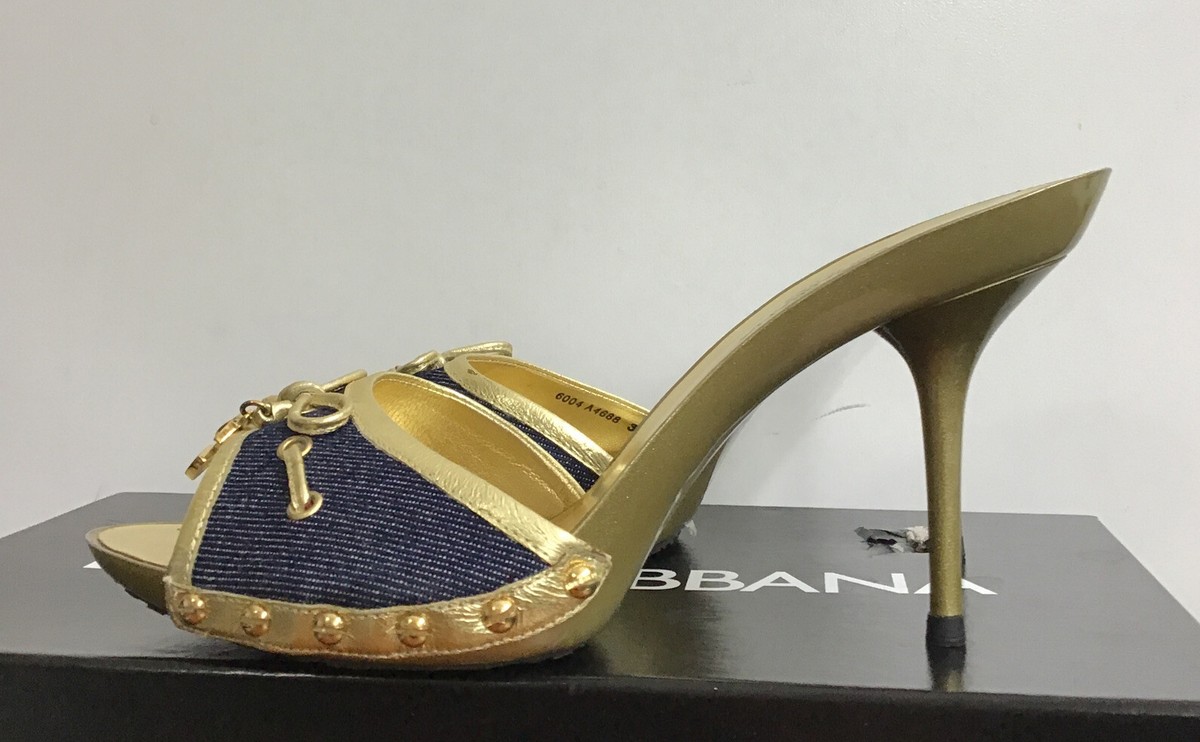 Dolce &Gabbana ハイヒール dolce gabbana Zoccolo Open Toe Mule Stiletto Blue Denim Bow