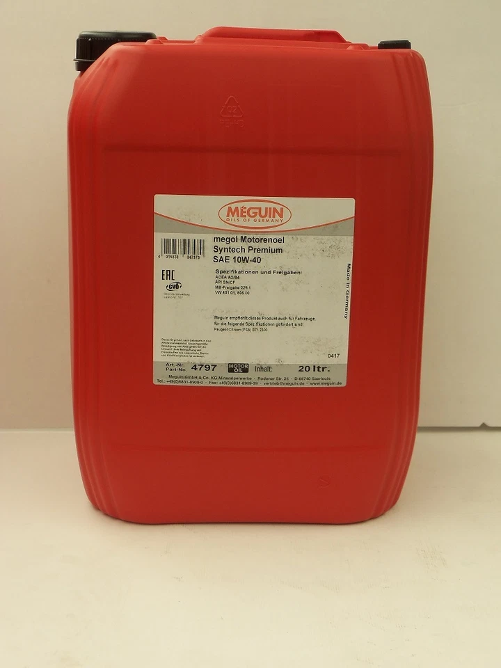 Aceite de motor 3,84 €/l Meguin Megol Syntech Premium SAE 10W-40 20 Ltr