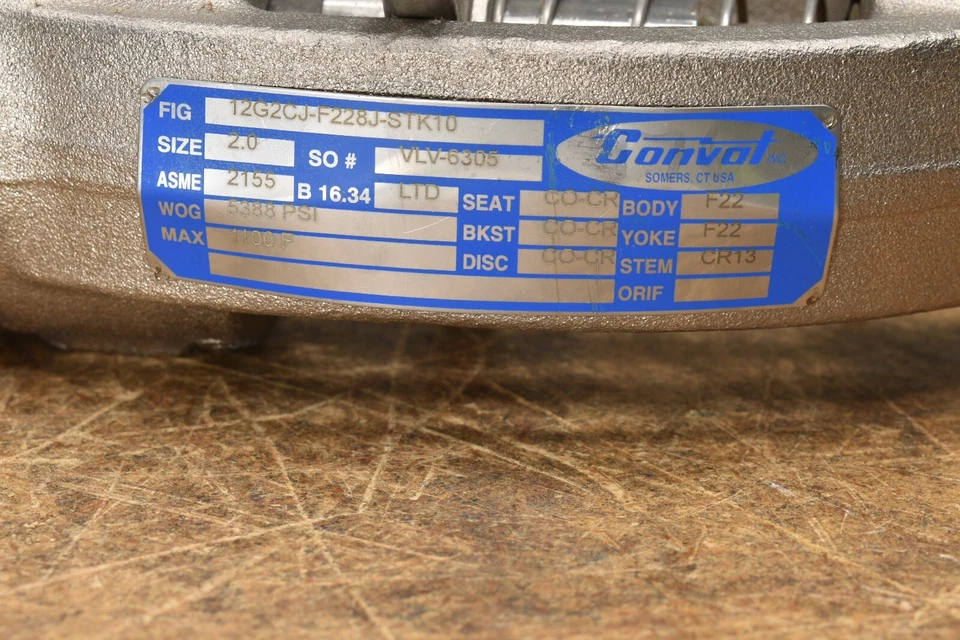 Conval 12G2CJ-F228J-STK10, 2" Steel Socket Weld Globe Valve, 5388 PSI, 2155. F22 - Image 2 of 4