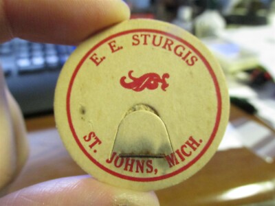St. Johns, Mich. E.E. Sturgis Milk Bottle Cap Dairy MICHIGAN MI Unused 